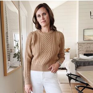 JCrew Cable-Knit Puff-Sleeve Crewneck Sweater Size Medium